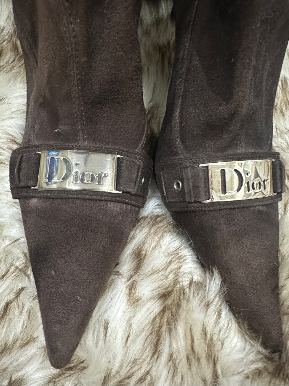 Dior Brown Suede Over-the-Knee Boots with Silver Logo Plate - Picture 2 of 9
